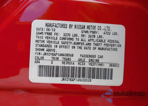 2010 Infiniti G37 Journey from USA, damaged, VIN JN1CV6AP1AM408548